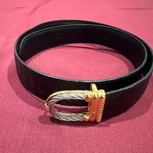 Elegant Vintage Black Belt with Gold/Silver Buckle